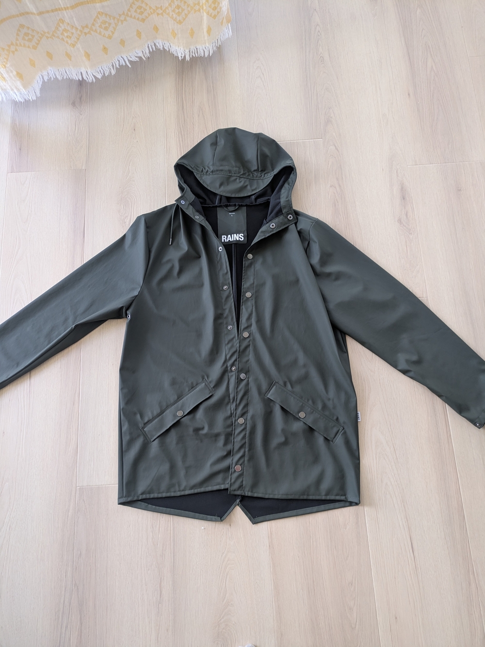 Rains Olive Green Hooded Waterproof Raincoat